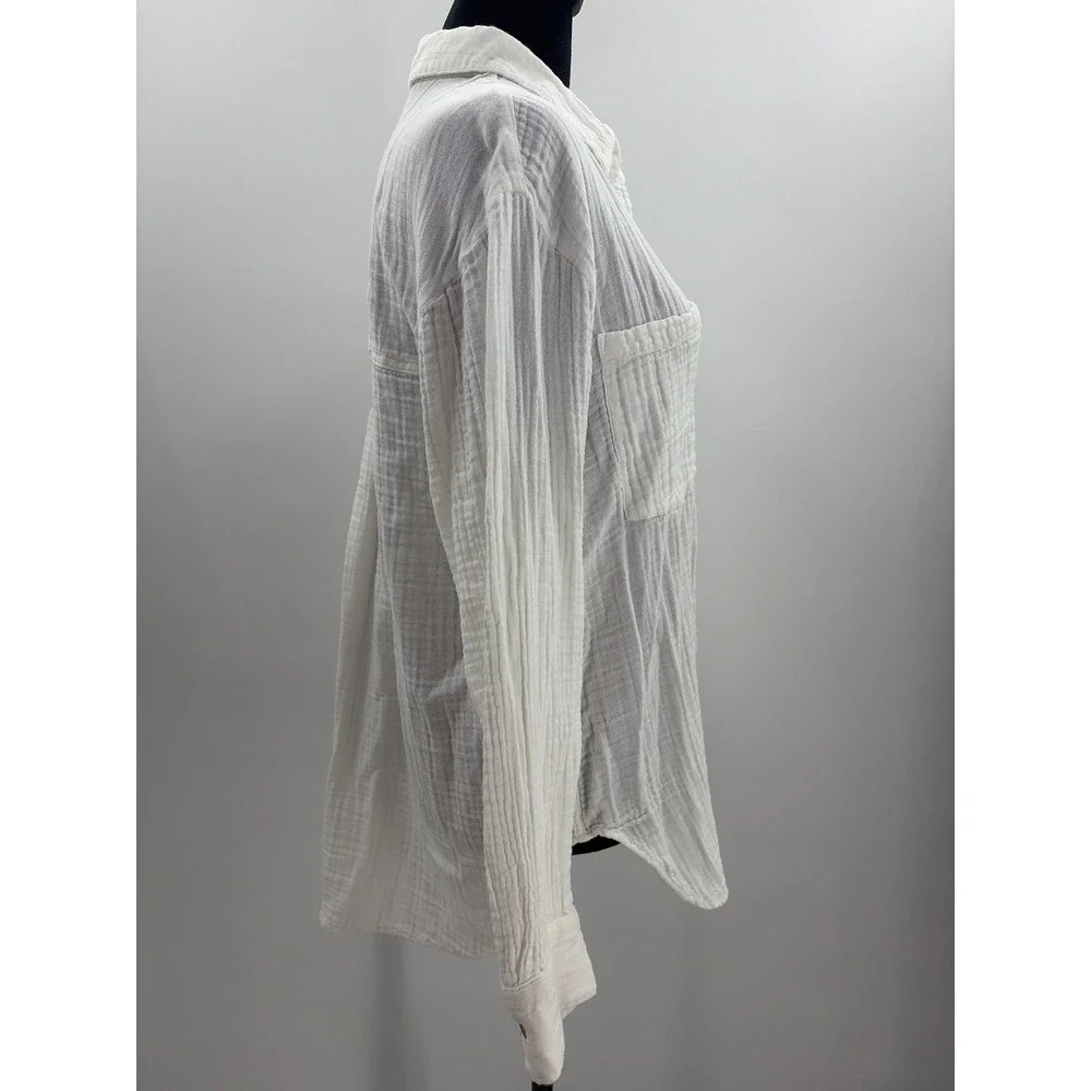 HM White Double Gauze Cotton Button Down Shirt Womens Medium Relaxed Fit Pockets